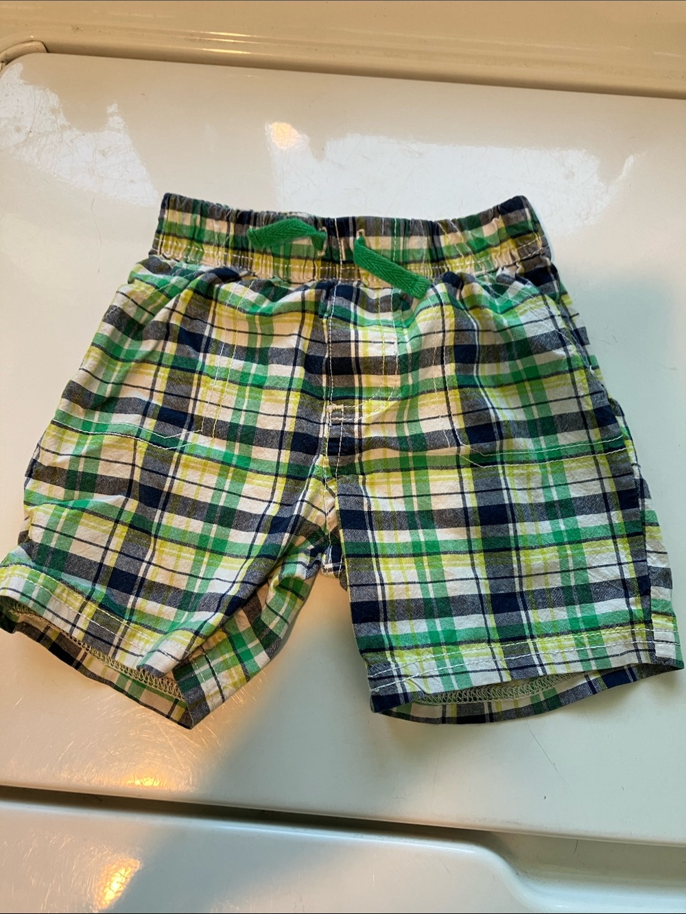 Carters child of mine boys 24 month plaid cotton shorts blue green